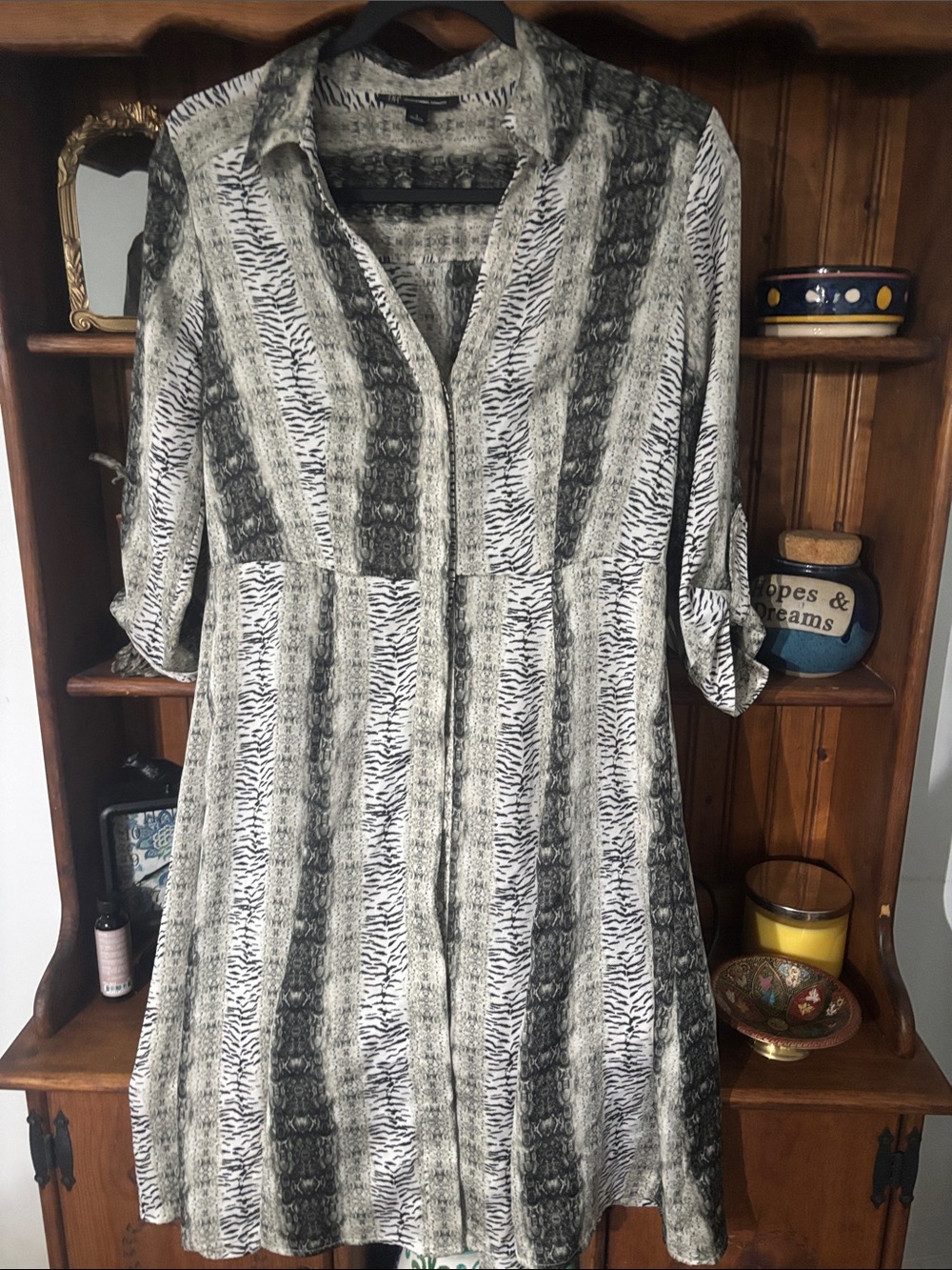 INC International Concepts Black & White Animal-Print Blouse